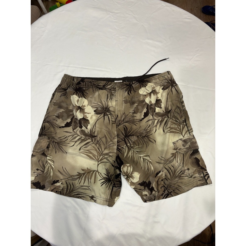 Brown and black board shorts with adjustable waistband XL
